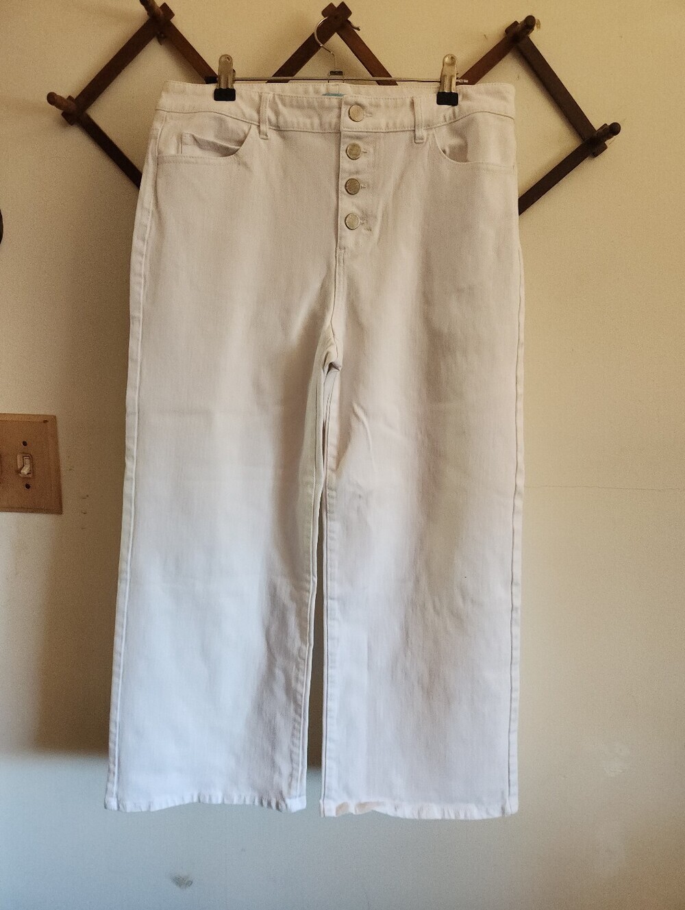 J. McLaughlin White High-Rise Button-Fly Wide-Leg Cropped Jean Large 10
